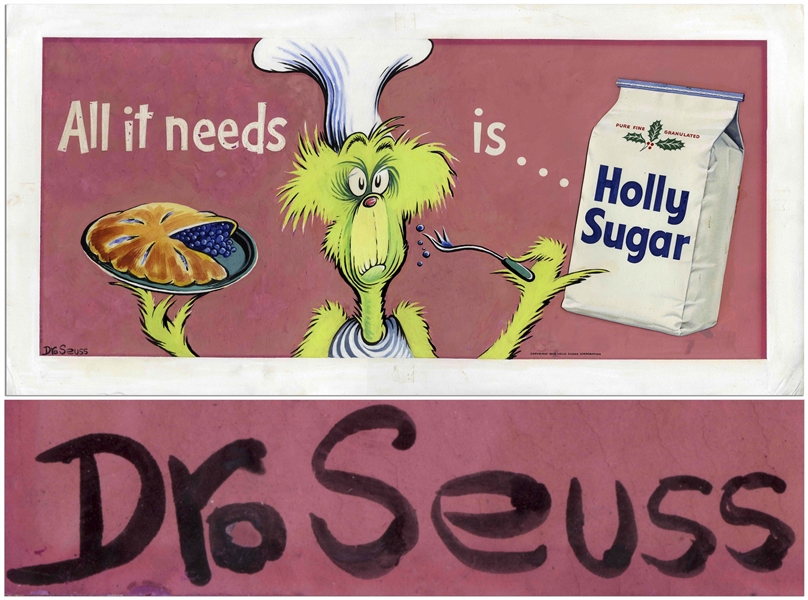 Dr. Seuss Large Artwork From 1955 -- Featuring an Early Grinch Prototype Two Years Before His Famous Character Debuted in ''How the Grinch Stole Christmas!''